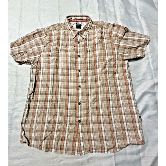 Men's North Face Plaid Button Up Short Sleeve Shirt Size XL Rust Orange Brown - Picture 1 of 11